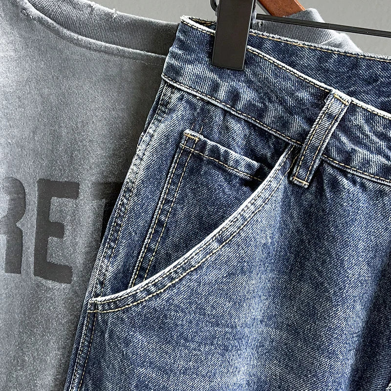 Vintage Jeans Men Fashion Loose Tapered Drape Youth Denim Trousers Jeans