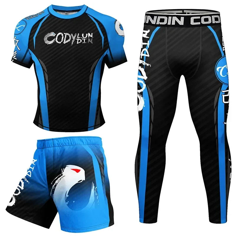 Rashguard MMA T-shirt+Pants Suit Men 4PCS/Set Jiu Jitsu Brazilian Grappling Bjj Boxing Rash Guard Sport Jerseys Fighting Shorts