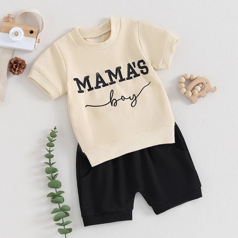 0-3Y Summer Baby Boy Outfits Short Sleeve Letter Embroidery Tops + Shorts Set Toddler Clothes 2Pcs