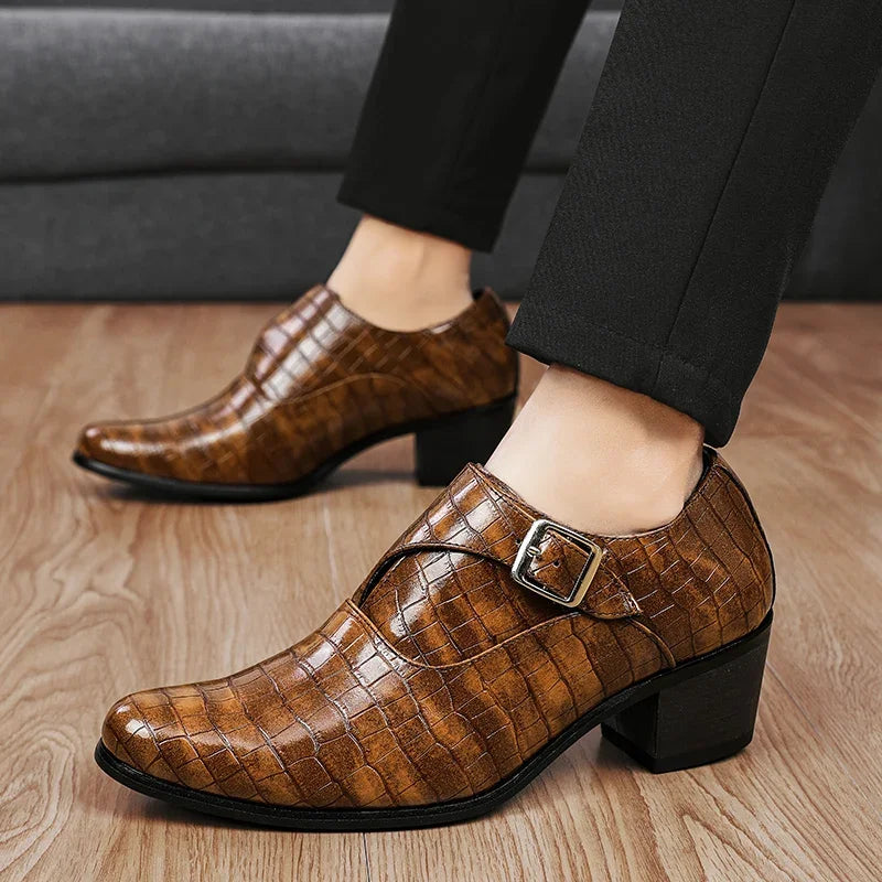 2024 New Elevator Shoes for Men Heel Shoes Formal Leather Brown Men Loafers Dress Fashion Crocodile Mens Heightening Shoes