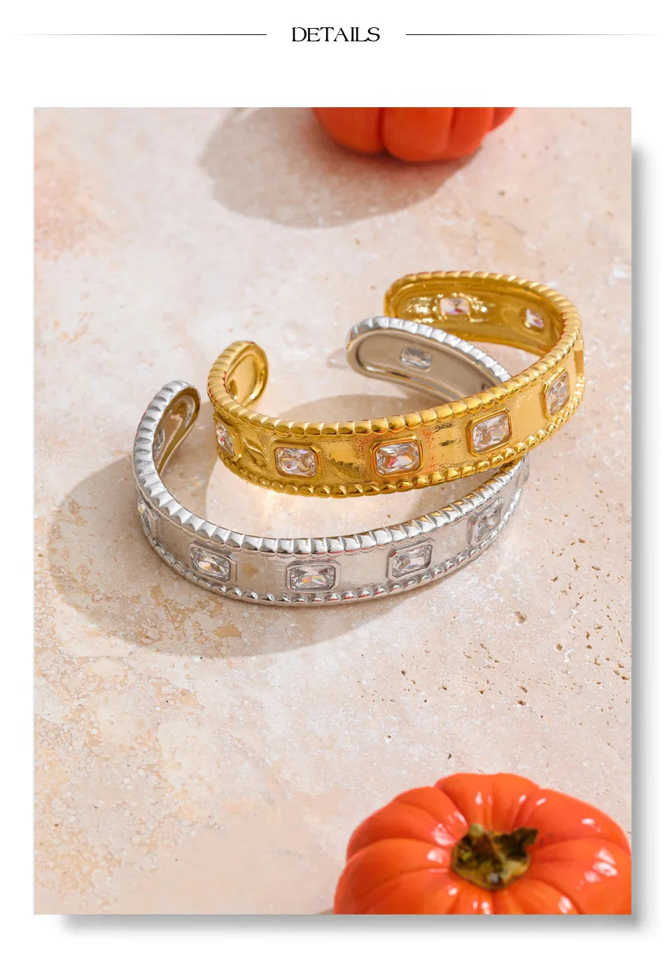 Yhpup 62mm High Quality Stainless Steel Square Zirconia Cuff Bracelet Bangle Trending Texture Premium Jewelry Recommend