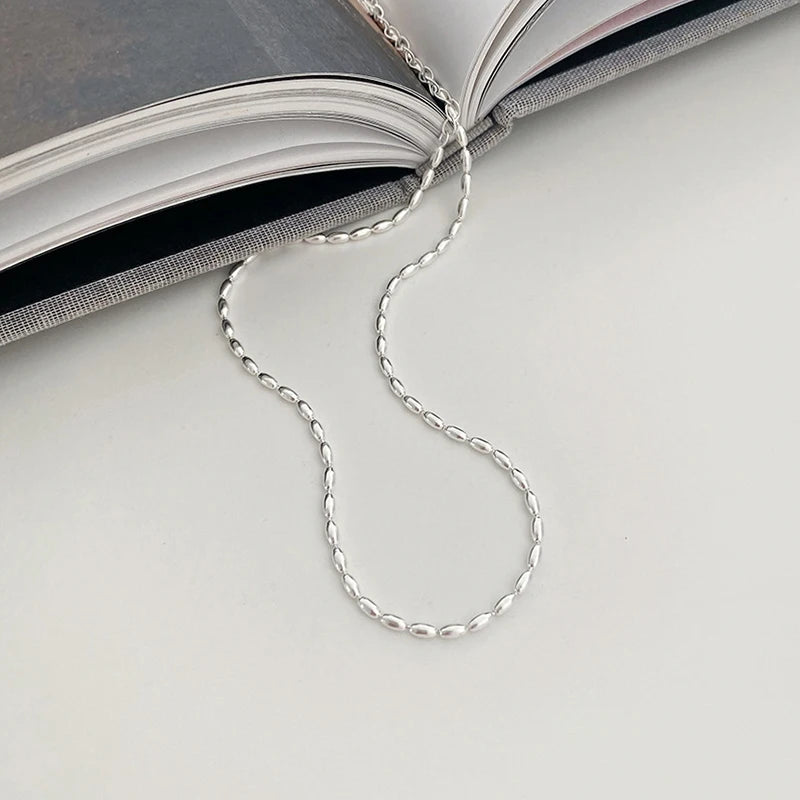 925 Sterling Silver Necklace With Simple Geometric Beads Choker Shiny And Delicate