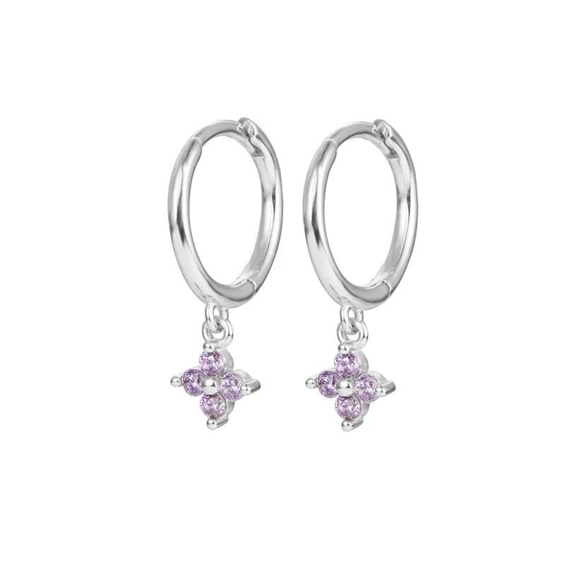 WANTME 925 Sterling Silver Romantic Color Zircon Three-petal Flower Stud Earrings for Women Fashion Huggies Piercing Jewelry