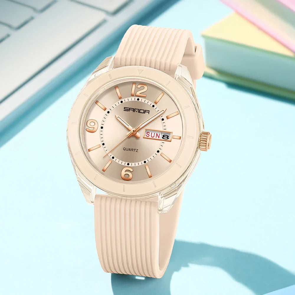 SANDA Quartz Watch for Women Waterproof Auto Date Week Elegant Luxury Ladies Wristwatch Waterproof Analog Women's Watches