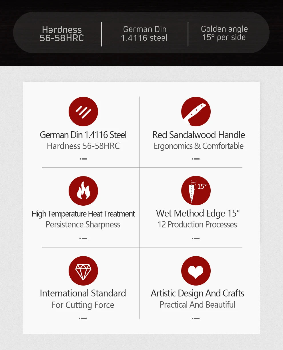 High Carbon Germany 1.4116 Stainless Steel 5PCS Kitchen Knife Set