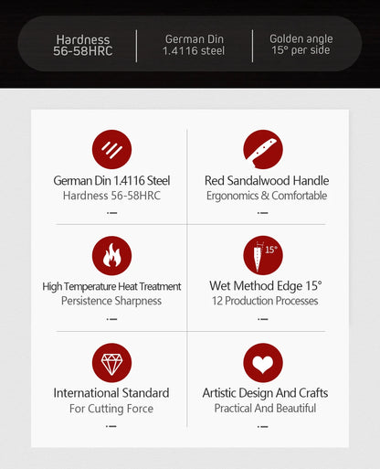 High Carbon Germany 1.4116 Stainless Steel 5PCS Kitchen Knife Set