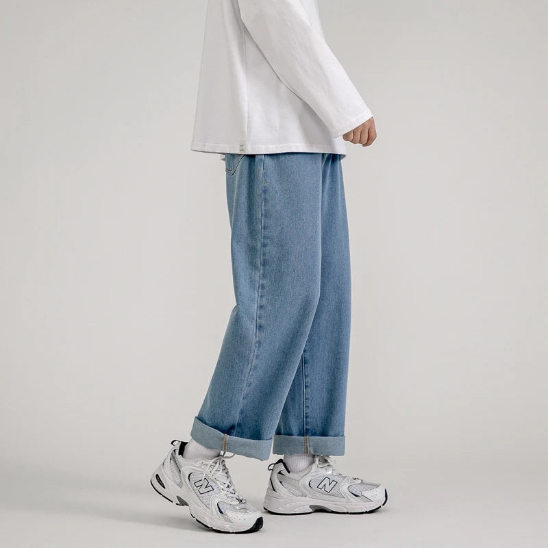 Korean Fashion Men's Baggy Jeans Classic Unisex Man Straight Denim Wide-leg Pants