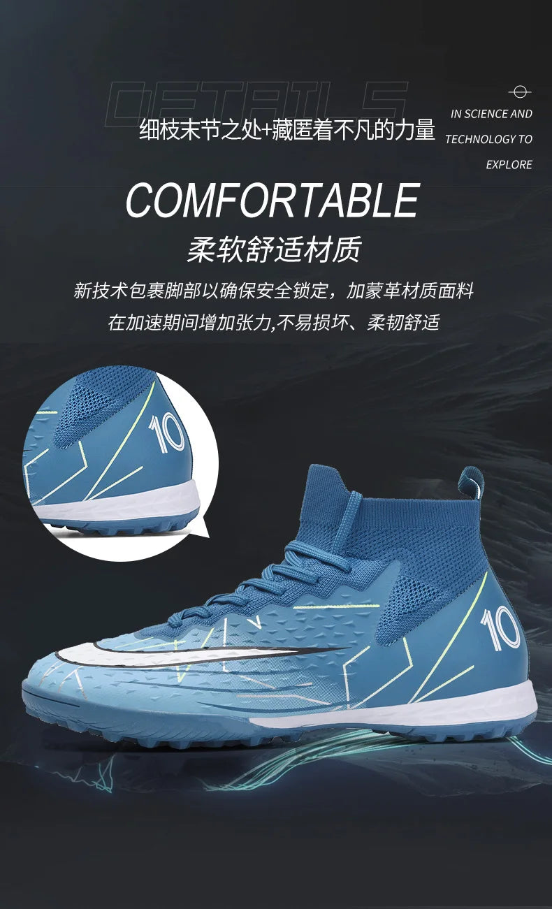 Mens Soccer Cleats High Ankle Football Shoes Long Spikes Outdoor Soccer