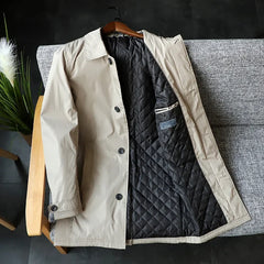 Winter Coldproof Warm Mid Length Trench Coat Mens Solid Color Streetwear