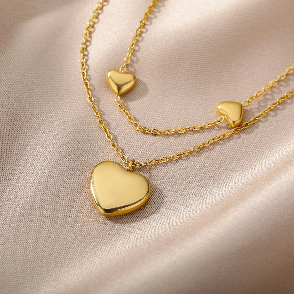 316L Stainless Steel Multilayer Heart Necklace For Women Girls Goth Gold Color Clavicle Chain Charm Choker Jewelry Birthday Gift