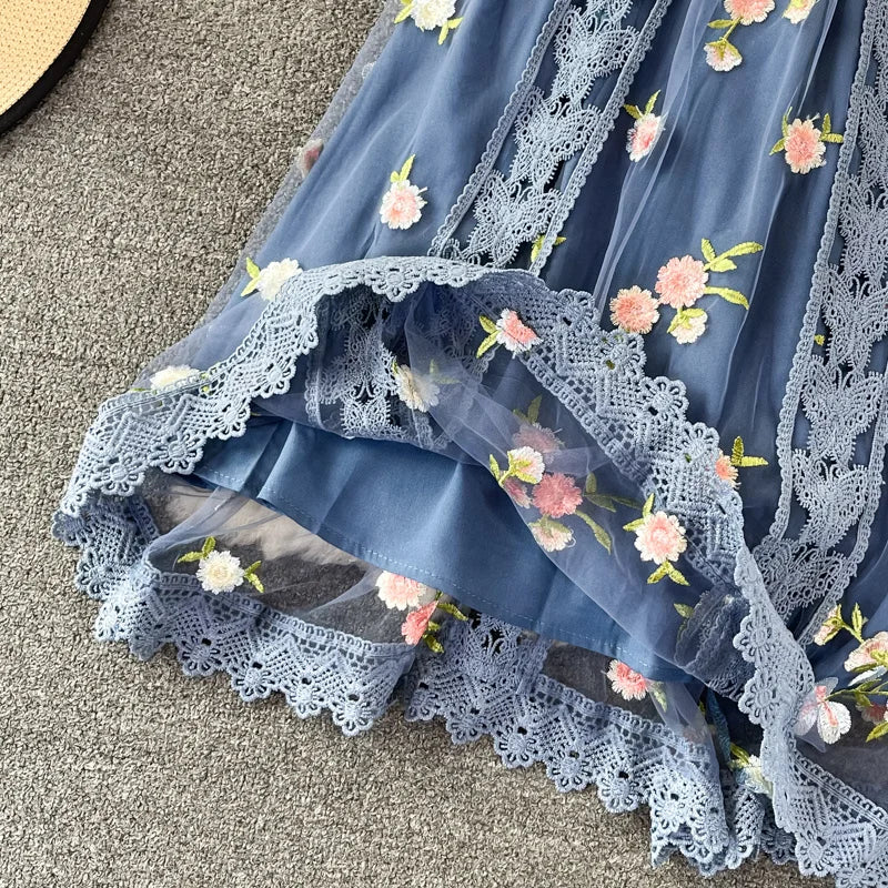 Evening Dresses: Boho Flowers Tulle Floral Blue Elegant Holiday Party