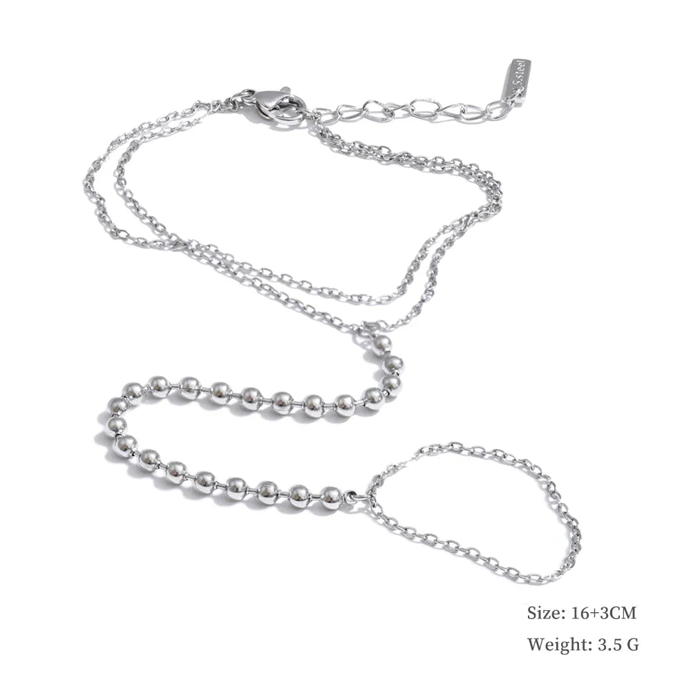 Yhpup Hot Style Zirconia Round Back of Hand Chain Finger Bracelet Bangle Stainless Steel Chic Fashion Jewelry Wholesale 2025 New