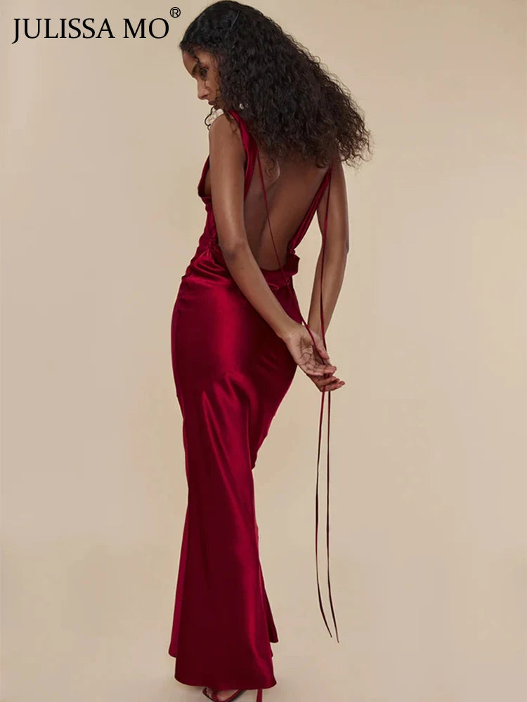 Evening Dresses: Bandage Spaghetti Strap V Neck Maxi Dress For Women