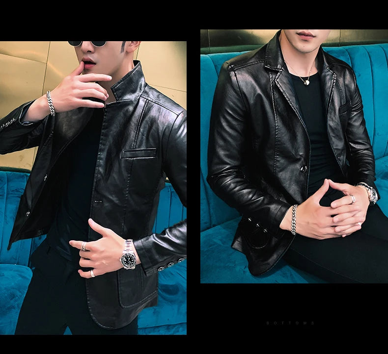 Mens Leather Jacket and Coats Spring and Autumn Men Business Casual