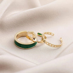 Hip Hop Trendy White Green Adjustable Open Finger Ring For Women