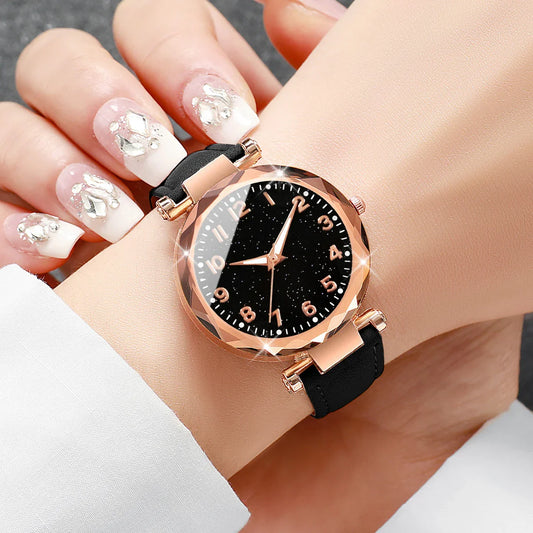 Fashion Arabic Dial Women Quartz Watch Casual Leather Strap Wristwatches for Ladies Clock Reloj Mujer（Without Box）