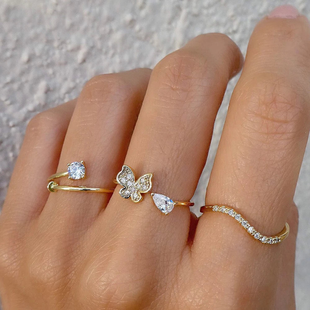 Twisted Leaves Flowers Ring Set For Women Jewelry