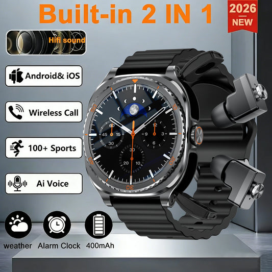2025 New 2 in 1 Smart Watch With Earbuds Smartwatch 400MAH TWS Bluetooth Earphone Heart Rate Blood Oxygen Monitor Sports Watch