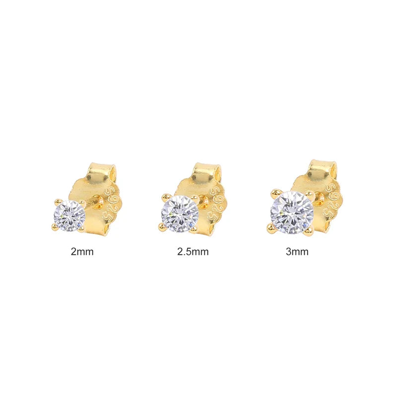 CANNER 3pcs/set Bling Zircon Earring 925 Sterling Silver Cute Mini Heart Star Stud Earrings Ear Bone Earlobe Piercing Jewerly
