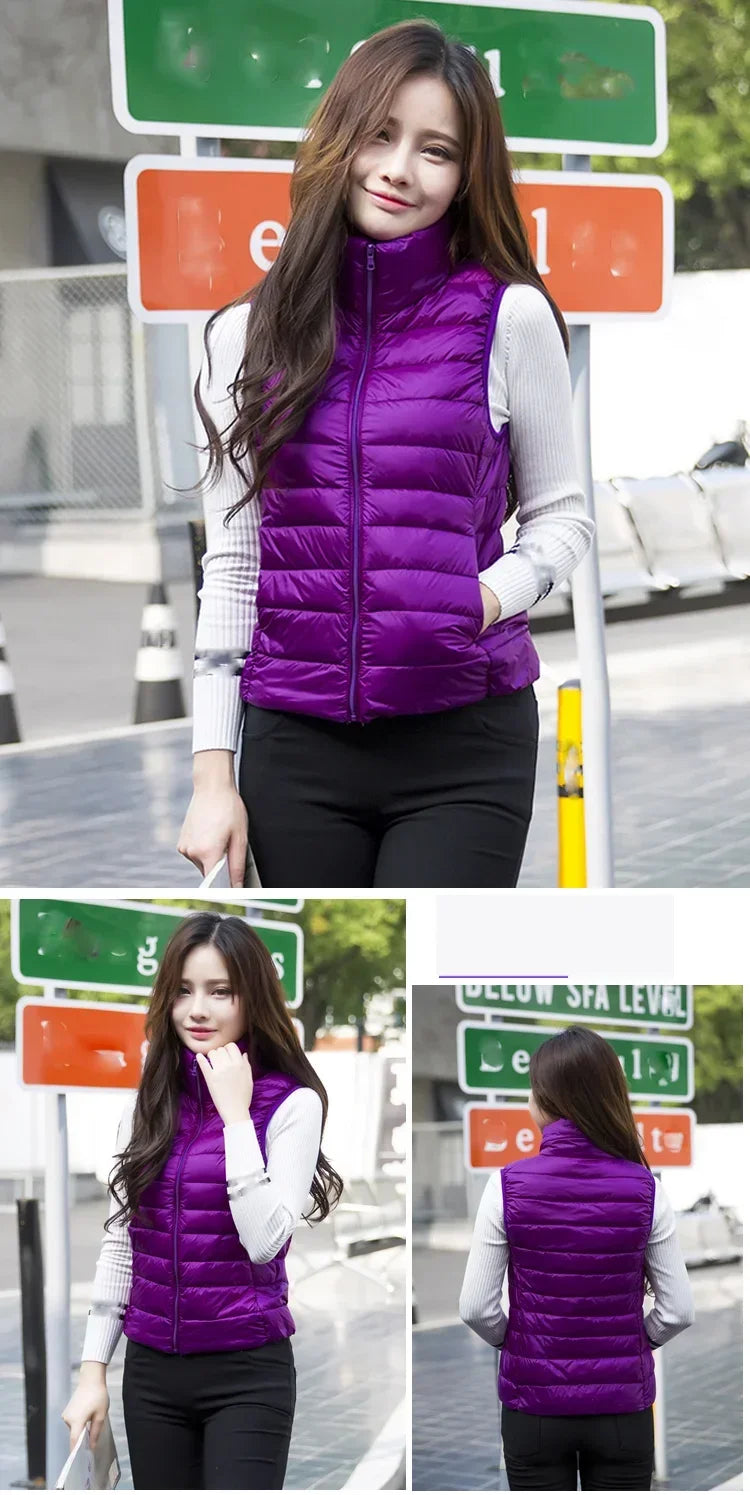 Down Jacket Women Sleeveless Ultra Light Down Vests Slim Jacket Girl Gilet Lightweight