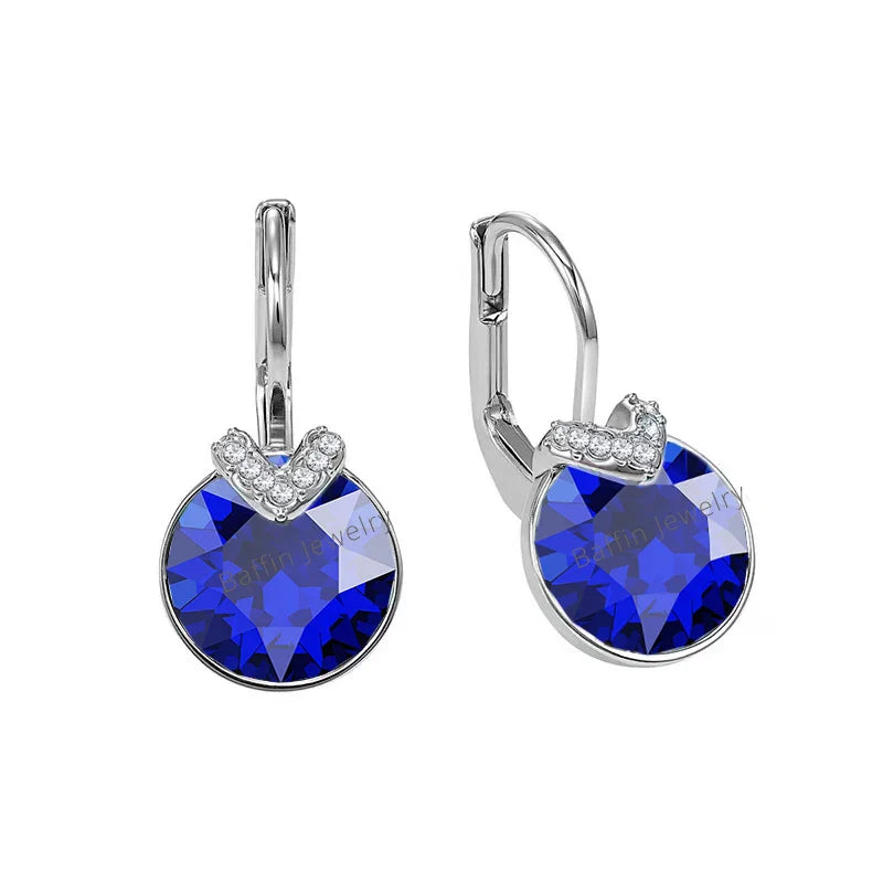 Bella V Drop Earring for Women Christmas Birthday Genuine Crystals from Austria Round Cut Dangle Silver Color Pierced Jewelry