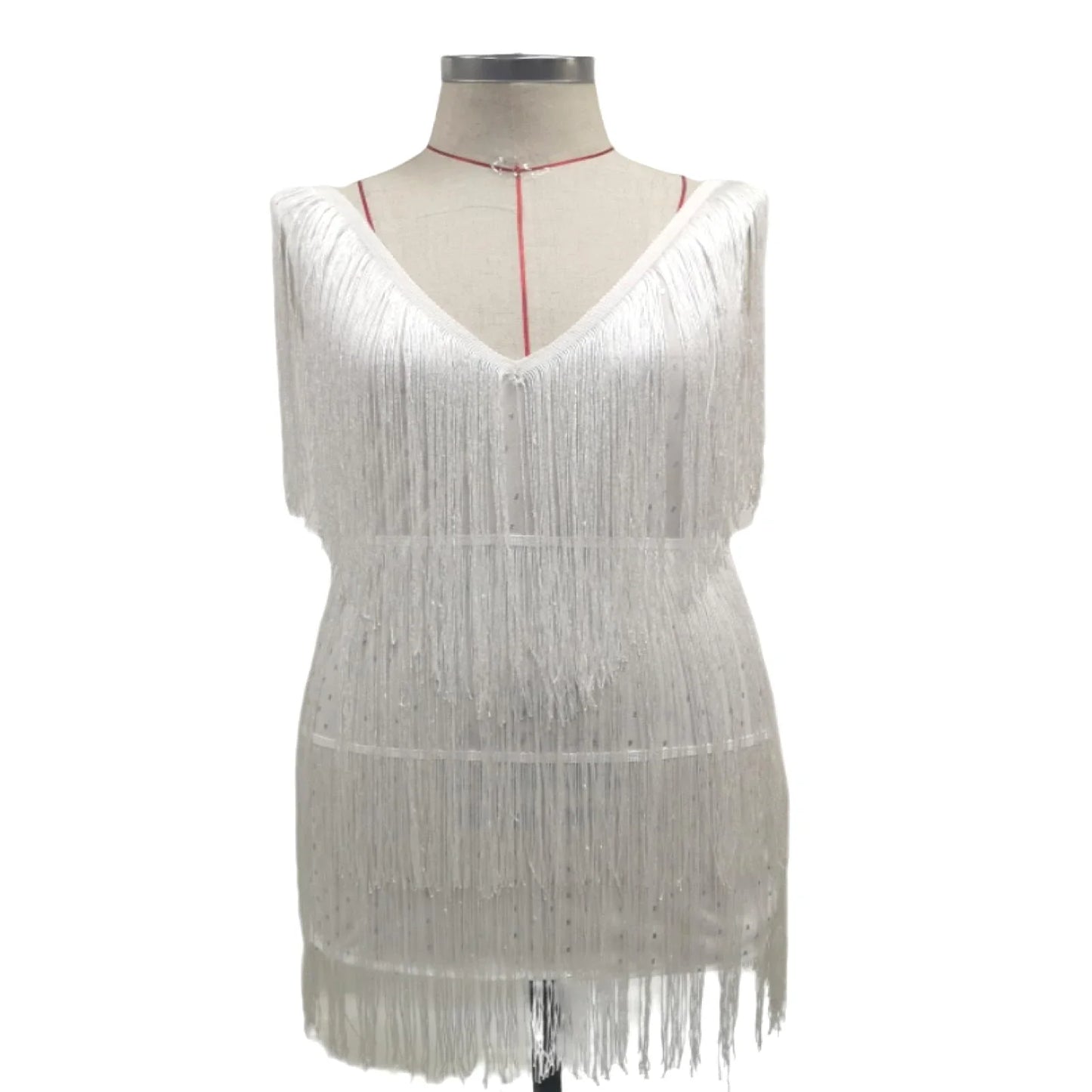 Chic  Elegant Dress Stretchy Tassel Sequins Decor Sexy Bodycon Mini Dress Pure Colors Above Knee Summer Dress Club Wear