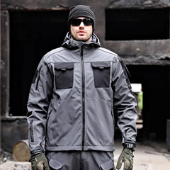 Mens Shark Skin Tactical Hooded Jackets Waterproof Fleece Soft Shell Multi-pockets Coats