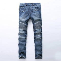 Stretch Denim Jeans Men's Street Pants Retro Youth Pants Solid Color Regular Fit