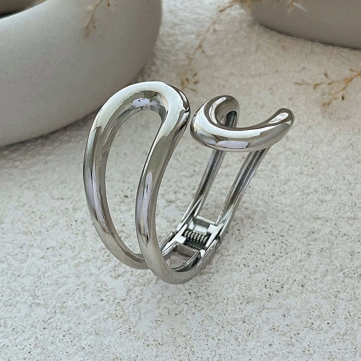 KunJoe Punk Hollow Out Geometric Cuff Spring Bangles for Women Personalized Heavy Metal Chunky Wide Open Bracelet Arm Jewelry