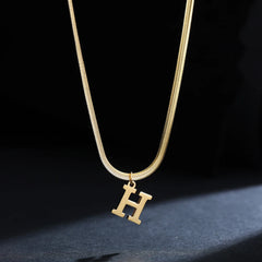 Gold Plated Stainless Steel Pendant Necklace for Women Snake Chain Initial Letter