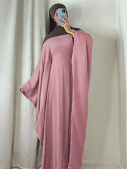 Summer Soft Crepe Like Linen Khimar Butterfly Batwing Abaya Dubai Luxury 2024 Islam Muslim Kaftan Modest Dress For Women Kebaya