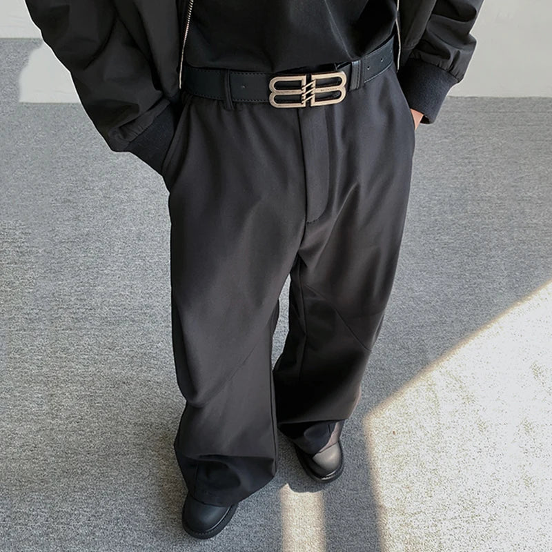 Male Pants Split Pleated Diamond Shaped Loose Casual Suit Trousers
