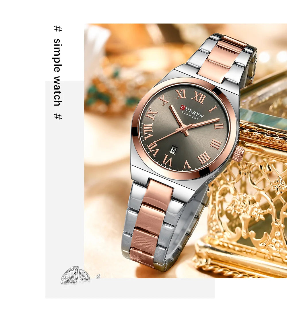 CURREN Luxury Women Watches Fashion Casual FemaleLadies Stainless Steel Quartz Wristwatches Life Waterproof Girlfriend Gift