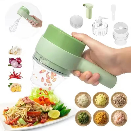 4 in 1 Electric Food Processor Vegetable Cutter Garlic Masher Wireless Grinder Handheld