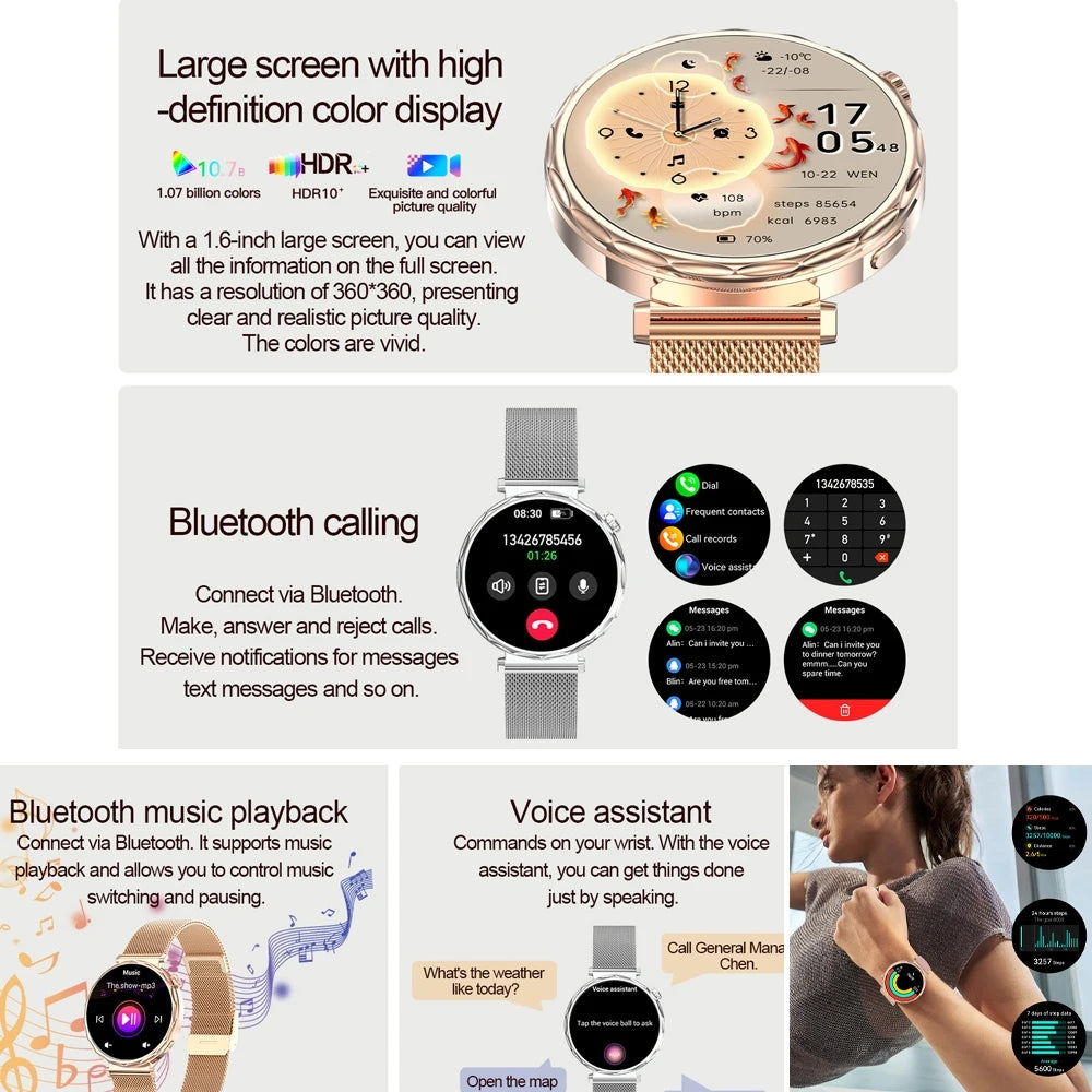 Fashion Women's Smart Watch AMOLED HD Screen Health Monitoring GPS Sports Track Watch Bluetooth Call Smartwatch Android IOS