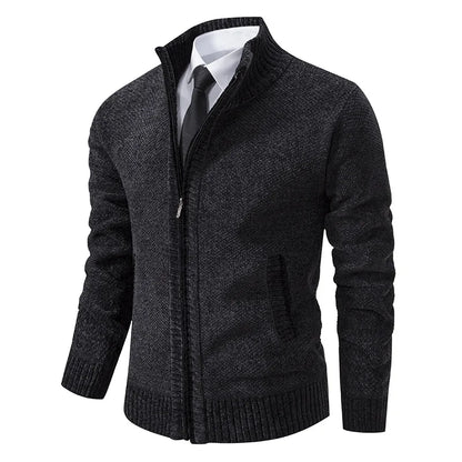 Autumn Coat Men's Fleece Sweater Stand Collar Casual Zipper Knit Cardigan Fashionable Blazers Male Jacket