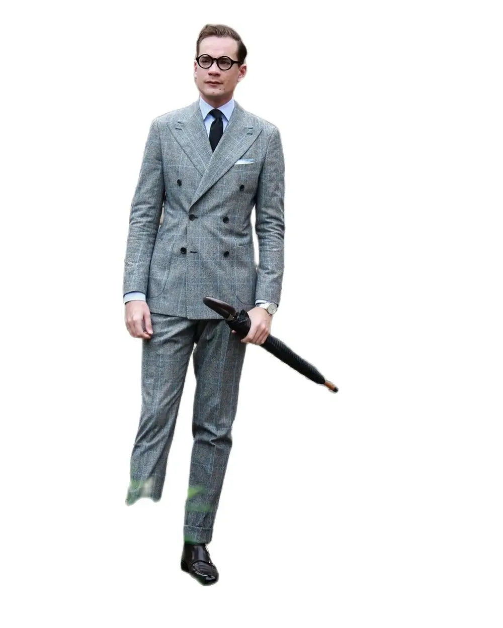 Tuxedo for Mens: Grey Plaid Suits Men‘’s Wedding Groom Tuxedo Business Blazer