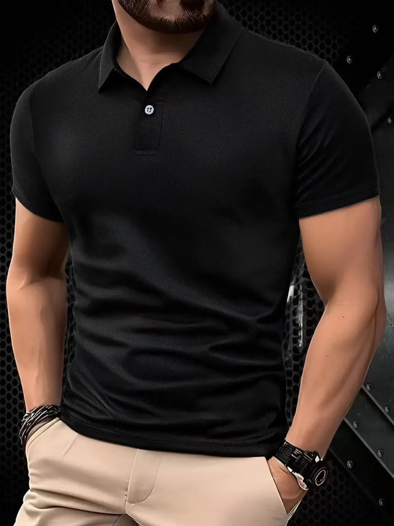 2025 New Summer Men's Short Sleeve Collar Tshirts New Solid Color Casual Polo Shirt Trendy Breathable Loose Basic Splice Top