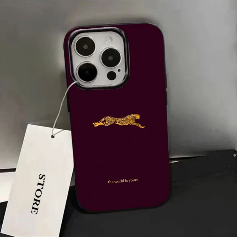 Fashion Leopard Print Burgundy Phone Case For iPhone 17 Pro Case iPhone 11 12 13 14 15 16 Pro Max 17 Air X XS 7 8 Plus 16E Cover