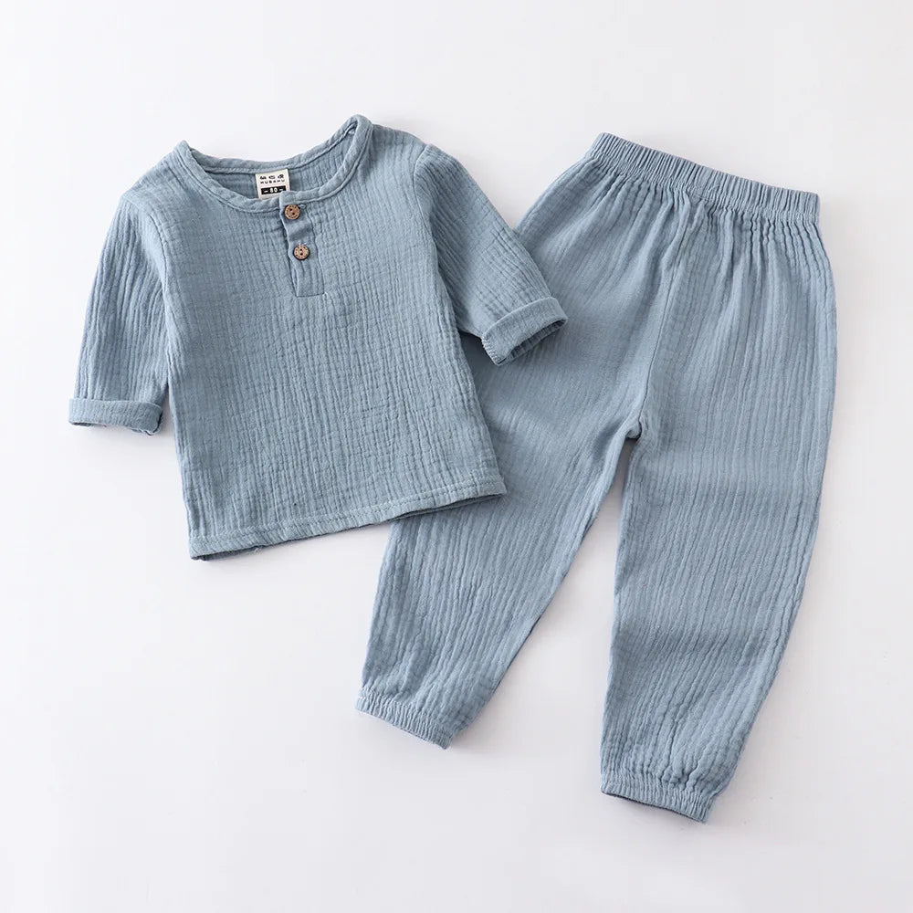 Infant Baby Boy Girl Clothes Set for Party Long Sleeve Baby Shirts Loose Pant Toddler Kids Clothes Spring Summer Muslin Clothes