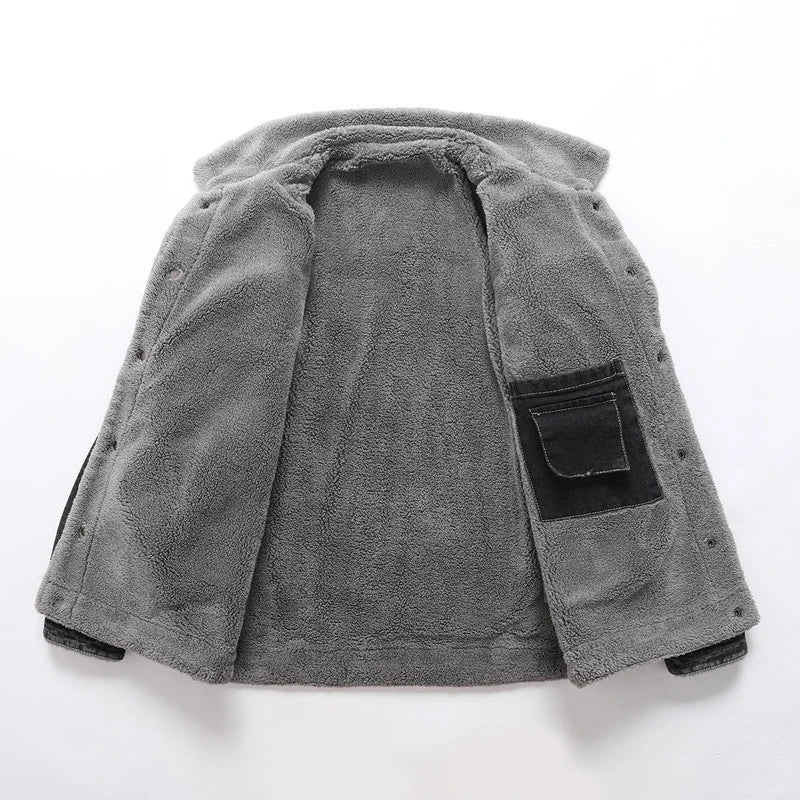 Winter Men's Denim Jackets Man Casual Fleece Warm Windbreaker Jacket