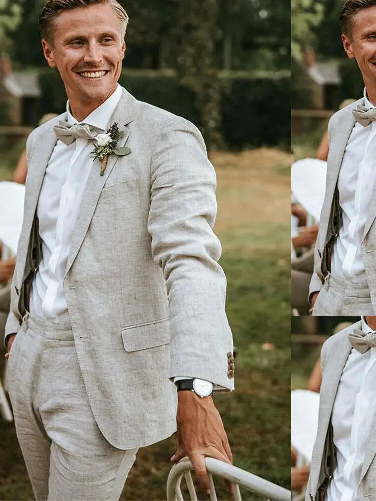 Tuxedo for Mens: Linen Beach Men's Suits Casual Summer Wedding Groom Wear
