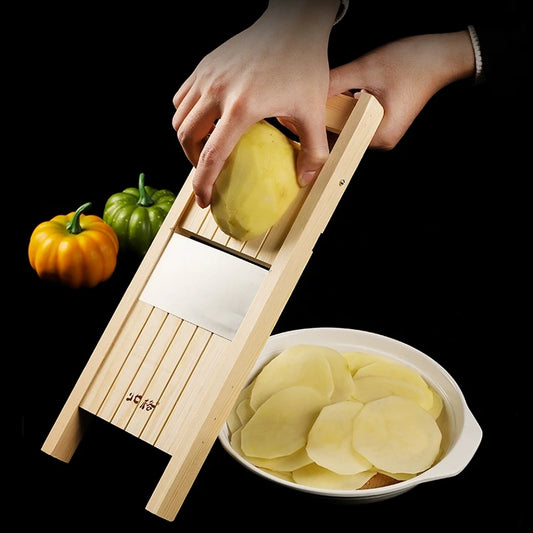 Wooden Vegetables Cutter,Adjustable Vegetable 0.5-7mm Slicer for Potato,Tomato