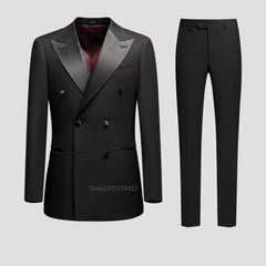 Black Men Suits Slim Fit Peak Lapel Double Breasted Blazer Vest Pants Wedding/Business Suits for Men Formal Groom Tuxedos