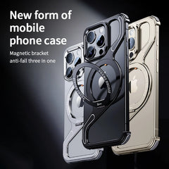 Magnetic Metal Snap-on Phone Case For Iphone 13 14 15 16 Pro Max Z Shape Geometry Stand Holder Phone Cover For IPHON 16 Promax