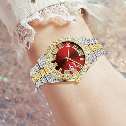 1PCS Women's Luxury Watch Set Trendy Luxury with Calendar and Water Diamond Quartz Watch Suitable for Daily Clothing Matching