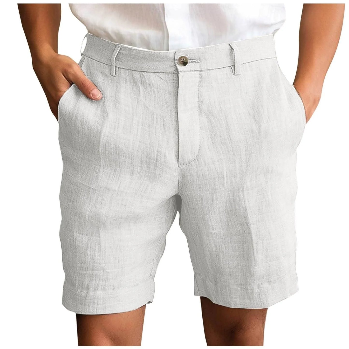 2025 Summer Cotton Linen Shorts for Men Solid Casual Button Pocket Beach Shorts Men's Comfortable Simple Vacation Leiture Pants
