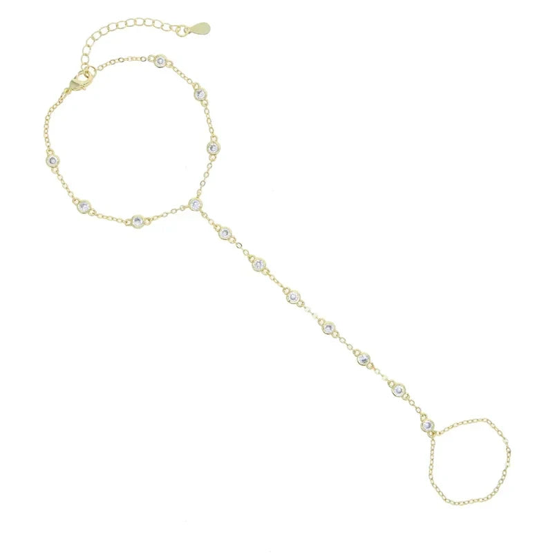 CZ Station Link Chain Long Hand Slave Bracelet Gold Plated Green Blue White Cubic Zirconia CZ Trendy Women Jewelry