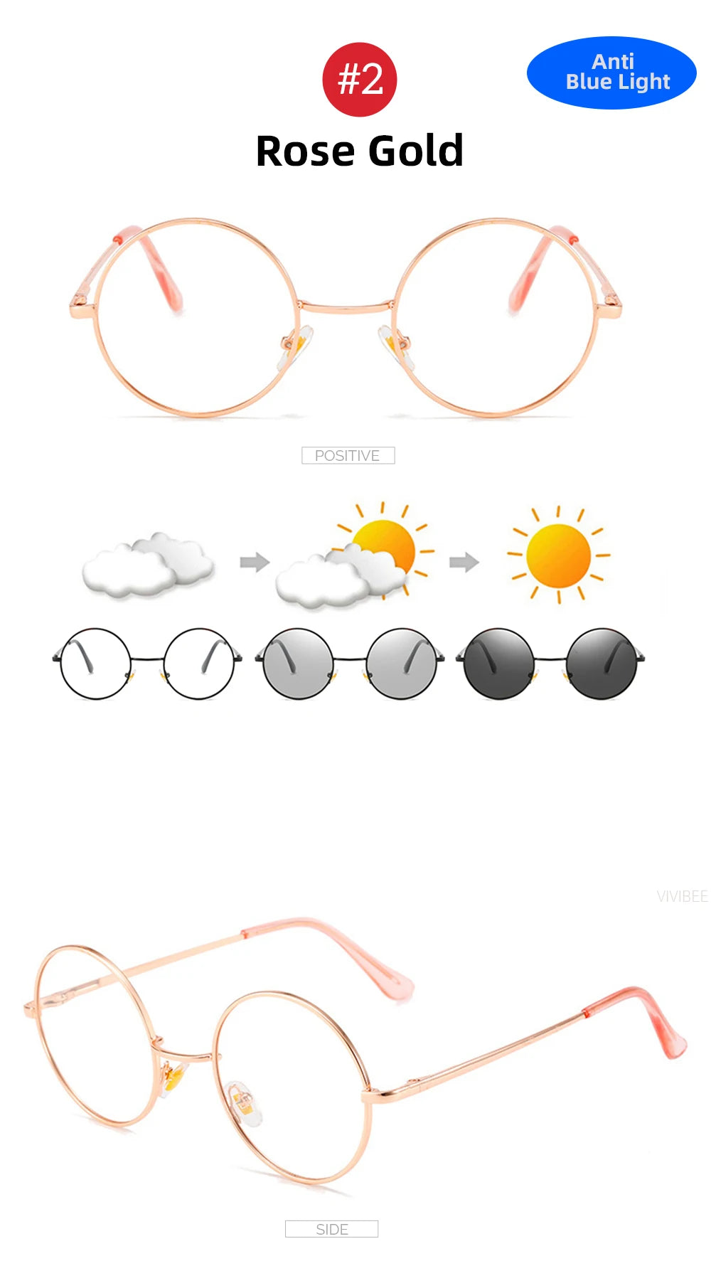 VIVIBEE Photochromic Mens Blue Light Blocking Glasses Retro UV400 Anti Glare Round Color Changing Sunglasses Computer Shades