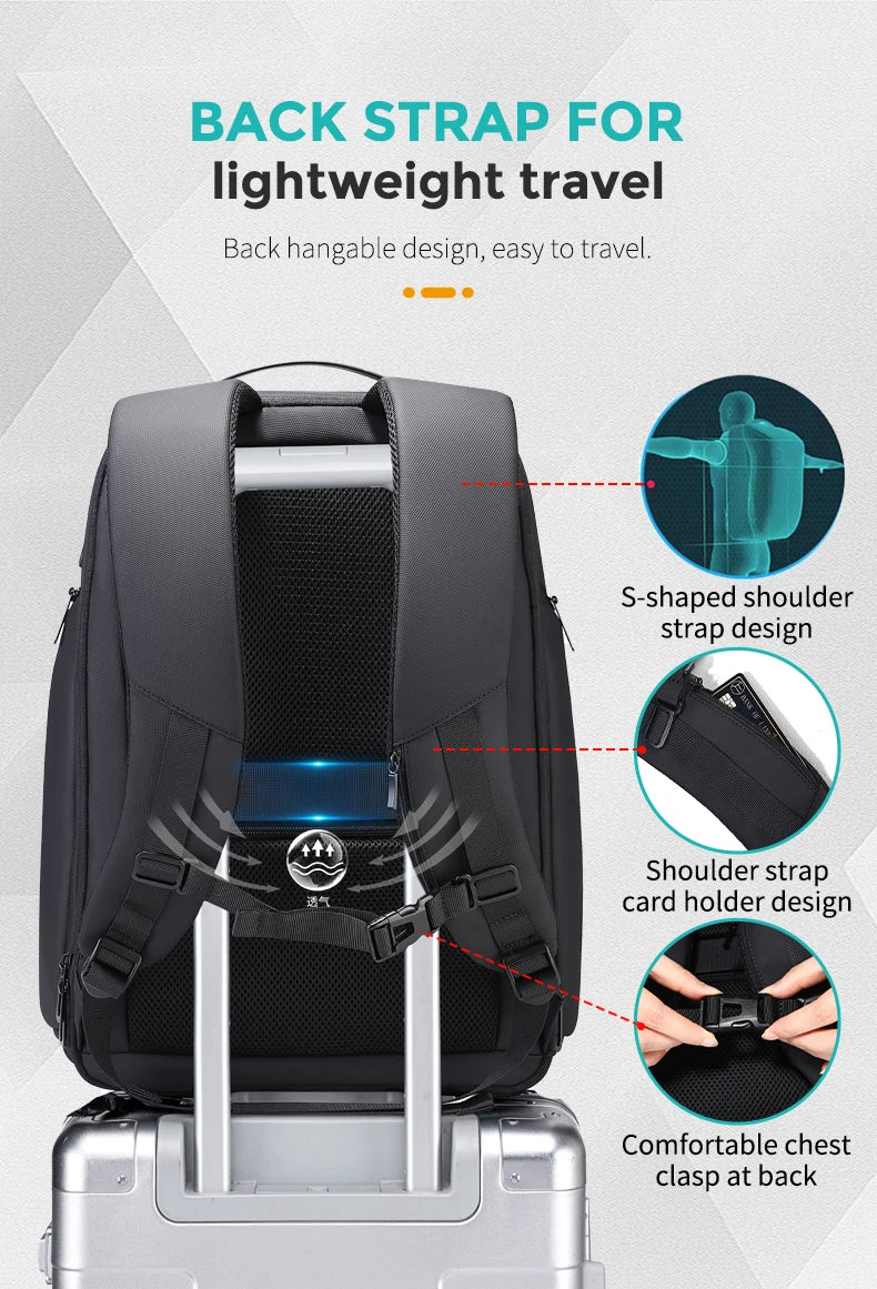 Fenruien Men 36L Business Backpack USB Waterproof  Multi Pocket Backpacks Fit 17.3 Inch Laptop